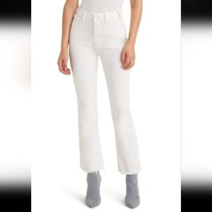 MOTHER White High-Rise Flare Jeans, Ankle Fray